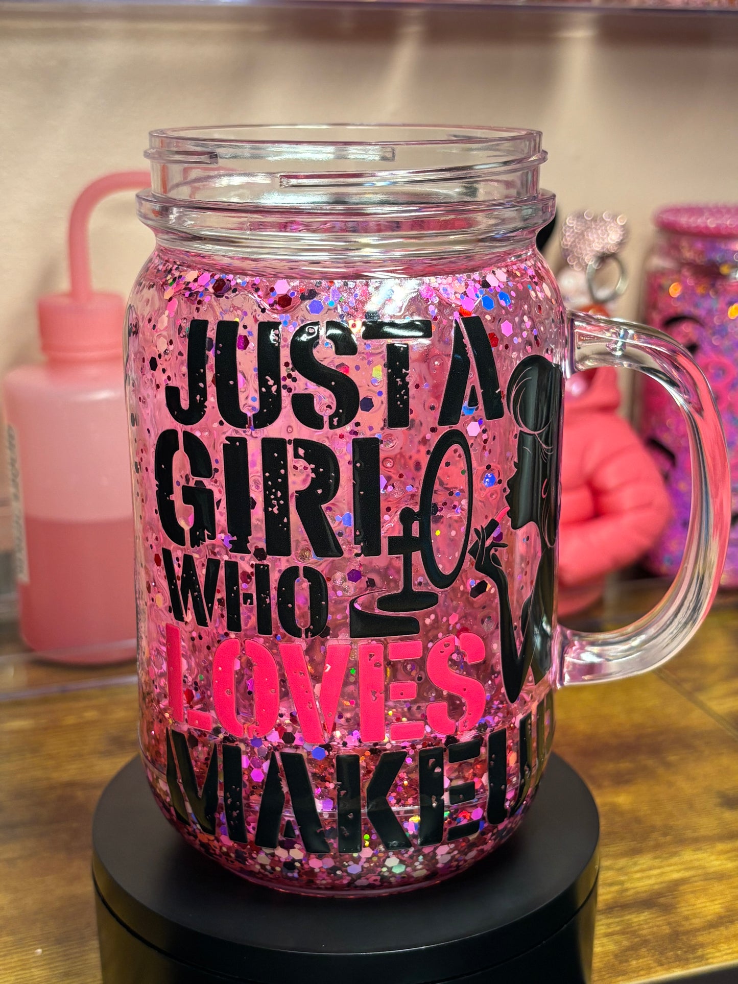 Pink Honey Drip Acrylic Mason Jar Snow Globe Cup - 20 oz Premade