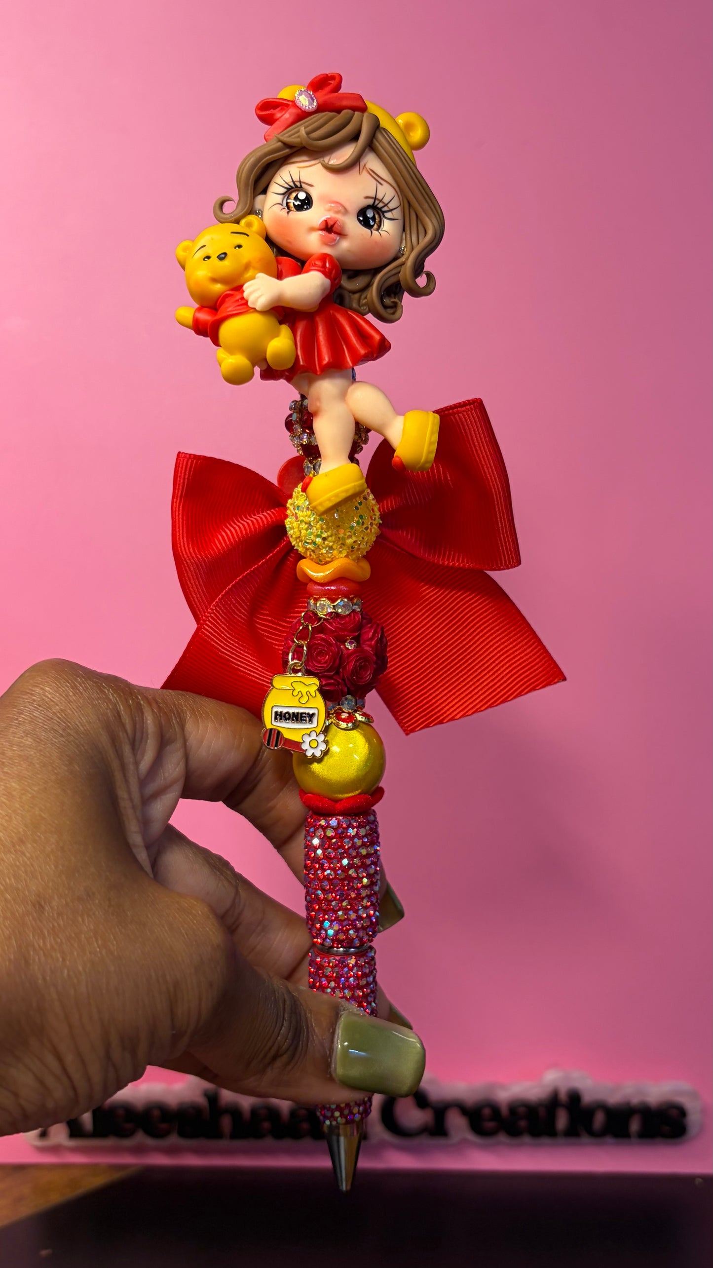 Honey Bear Clay Doll Beaded Rhinestone Pens