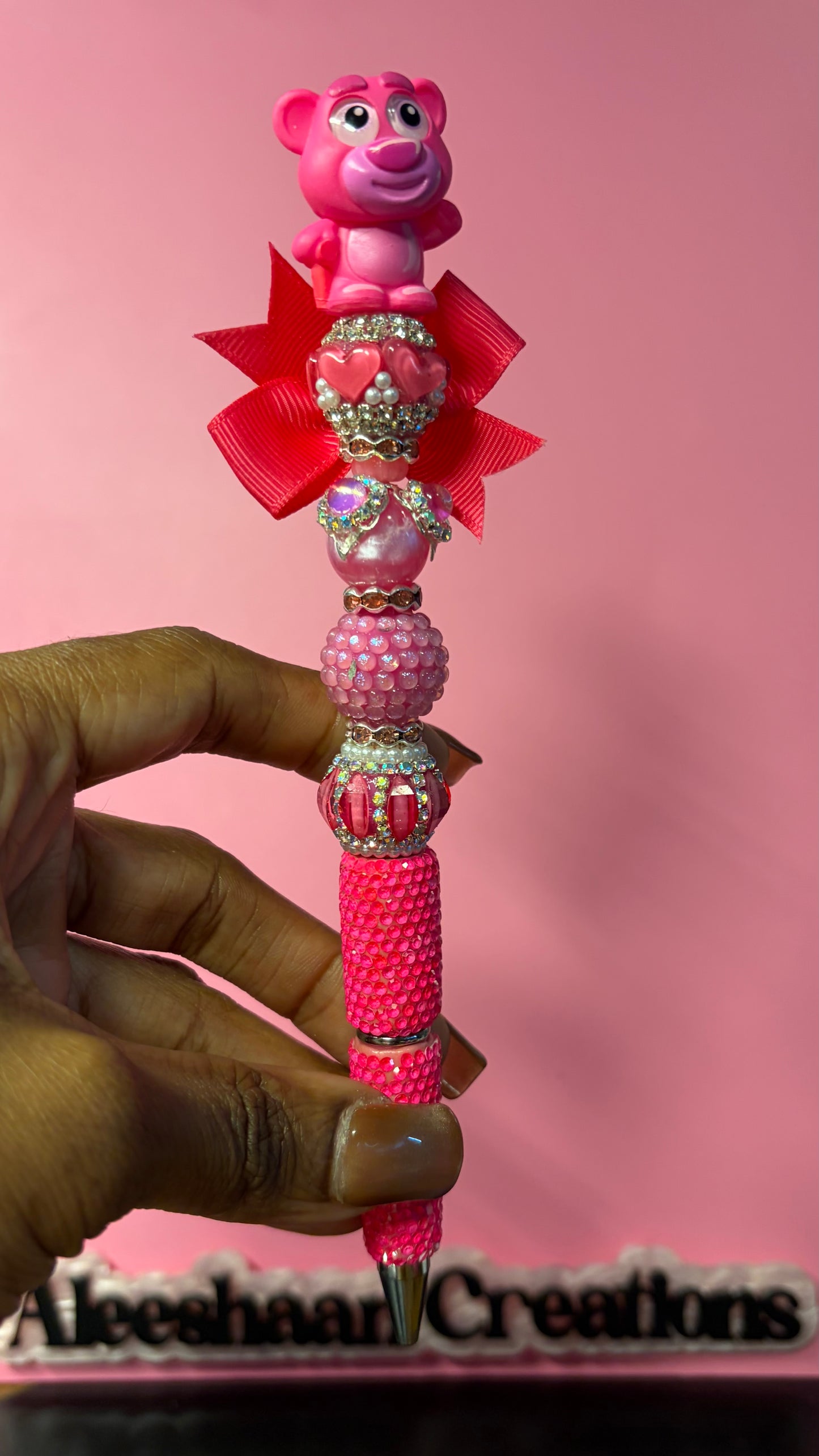 Pink Bear Character Inspired Beaded Rhinestone Pen