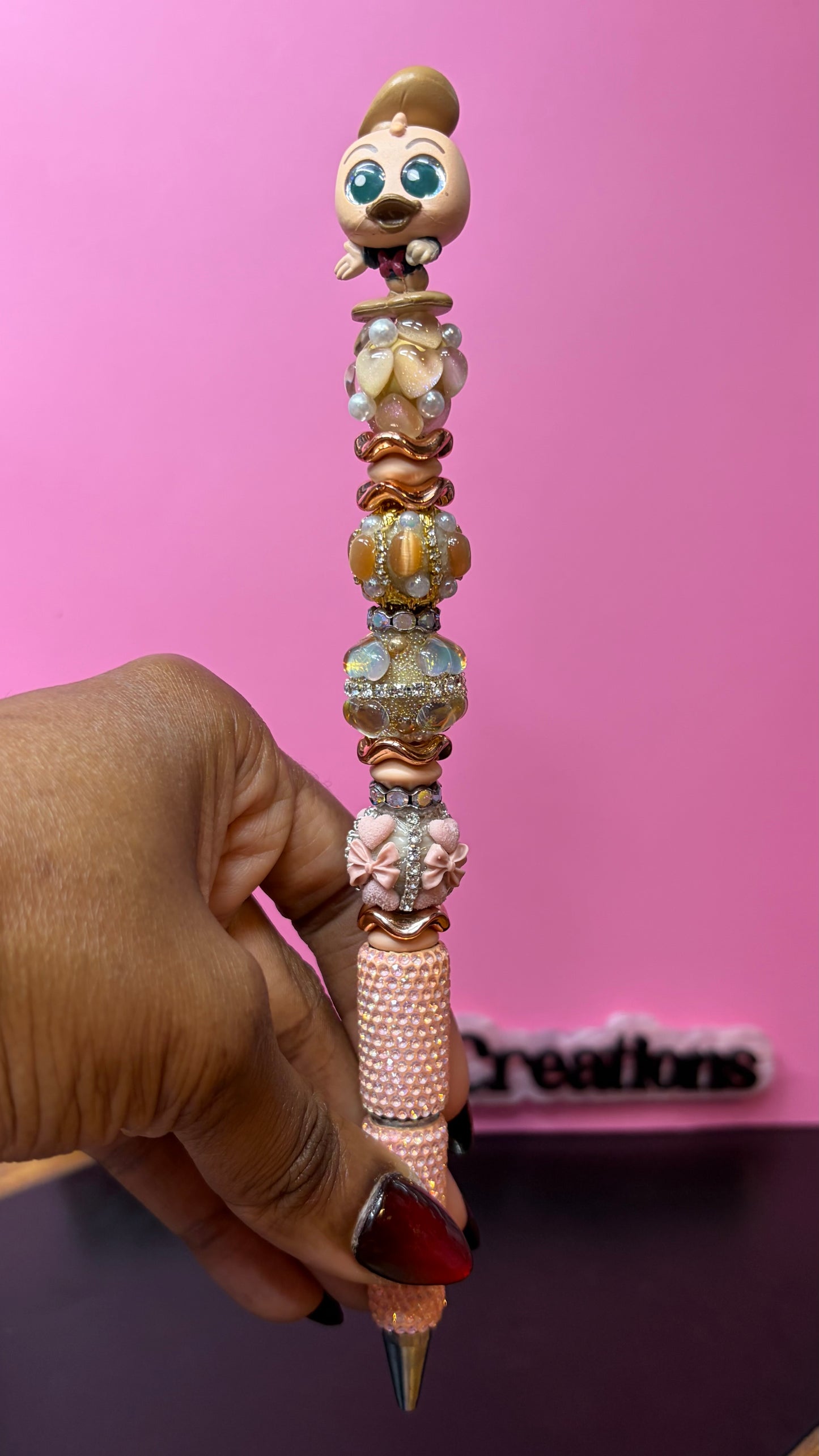 Brown Duck Beaded Rhinestone Pen