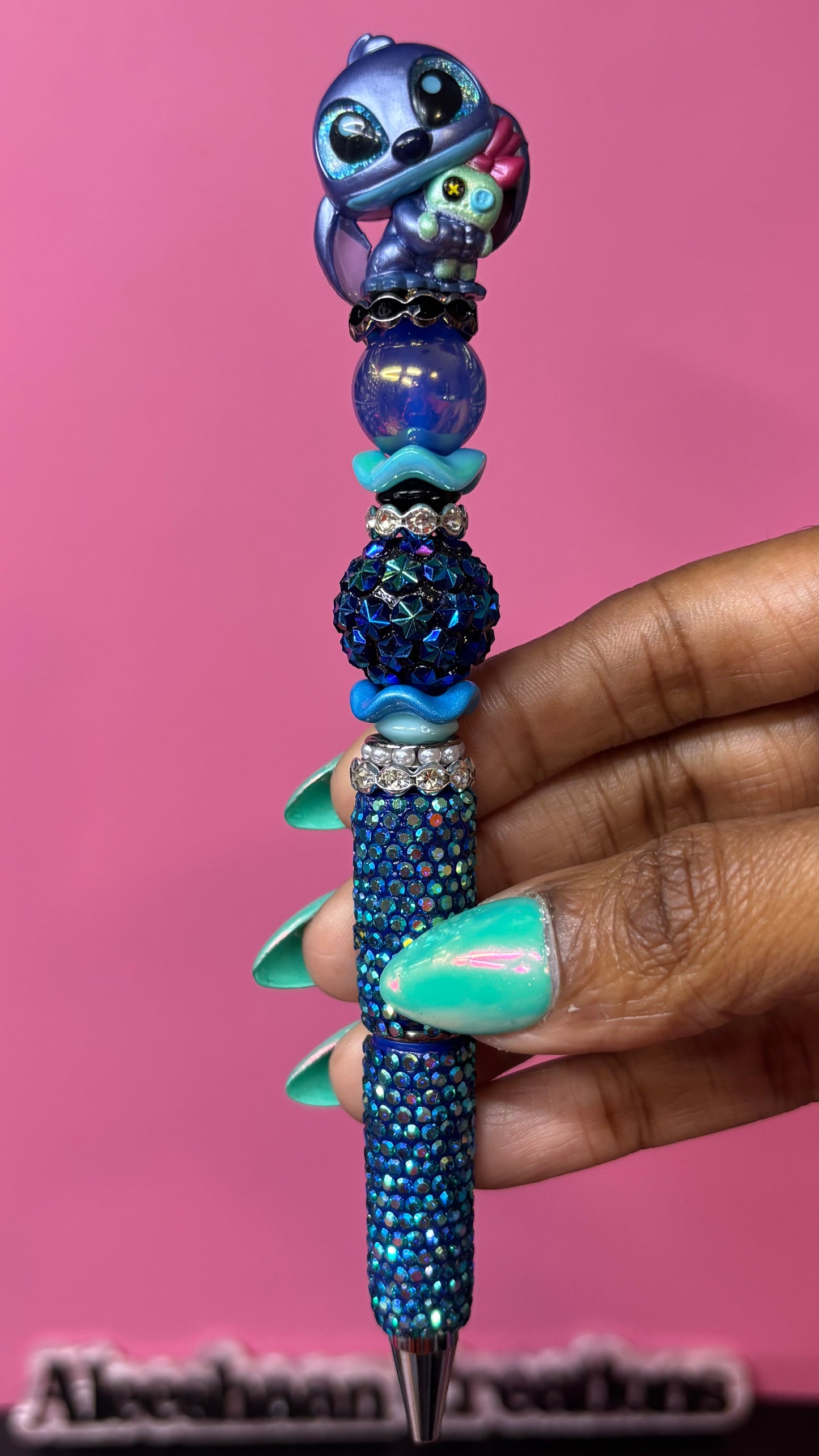 Blue Alien Beaded Rhinestone Pen
