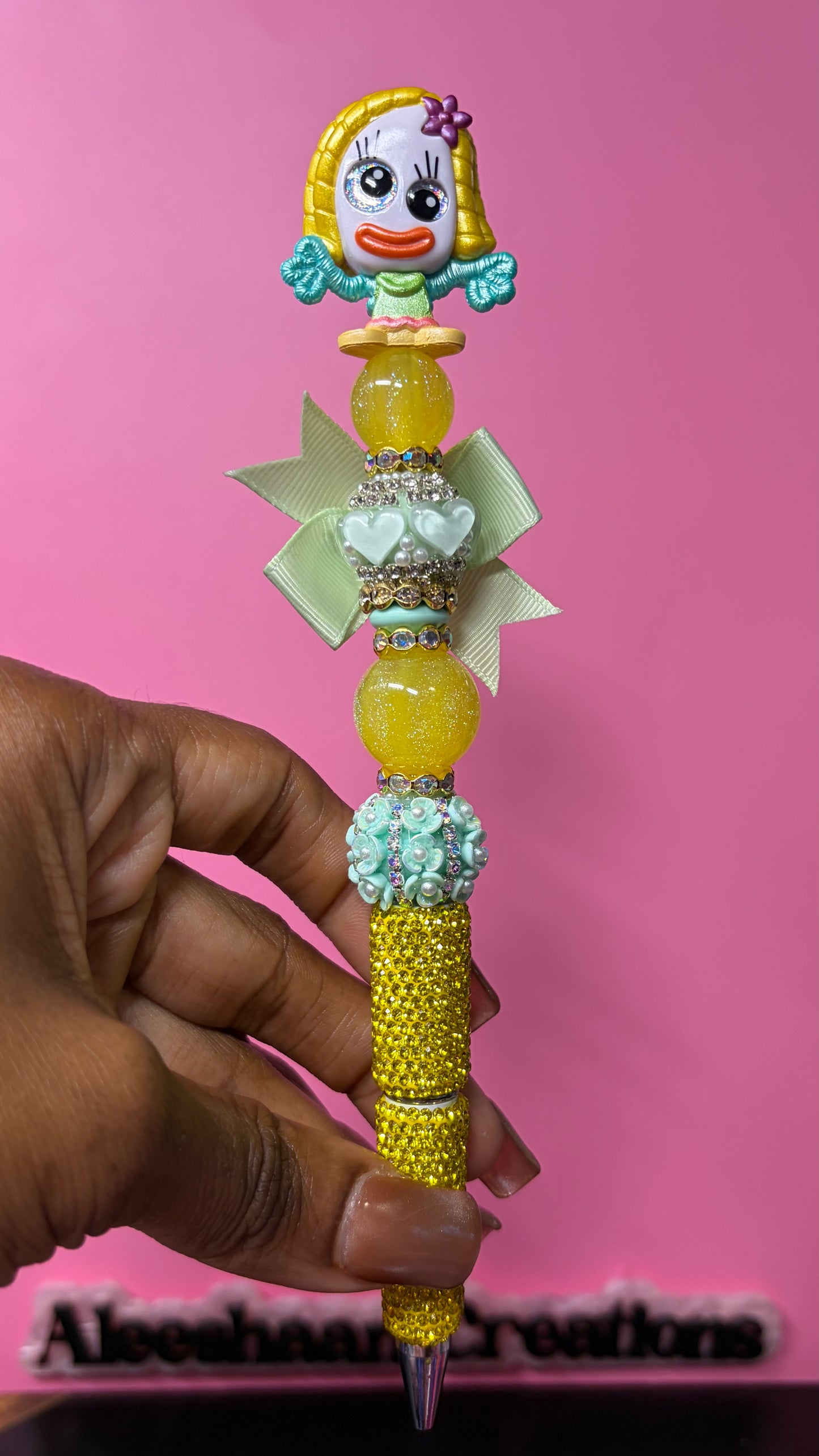 Yellow Girl Character Inspired Beaded Rhinestone Pen