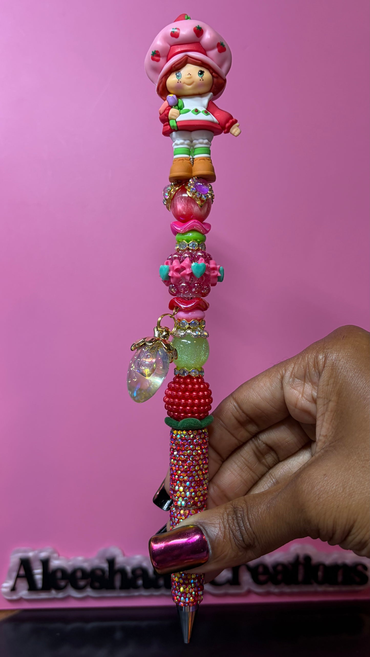 Strawberry Girl Beaded Rhinestone Pen