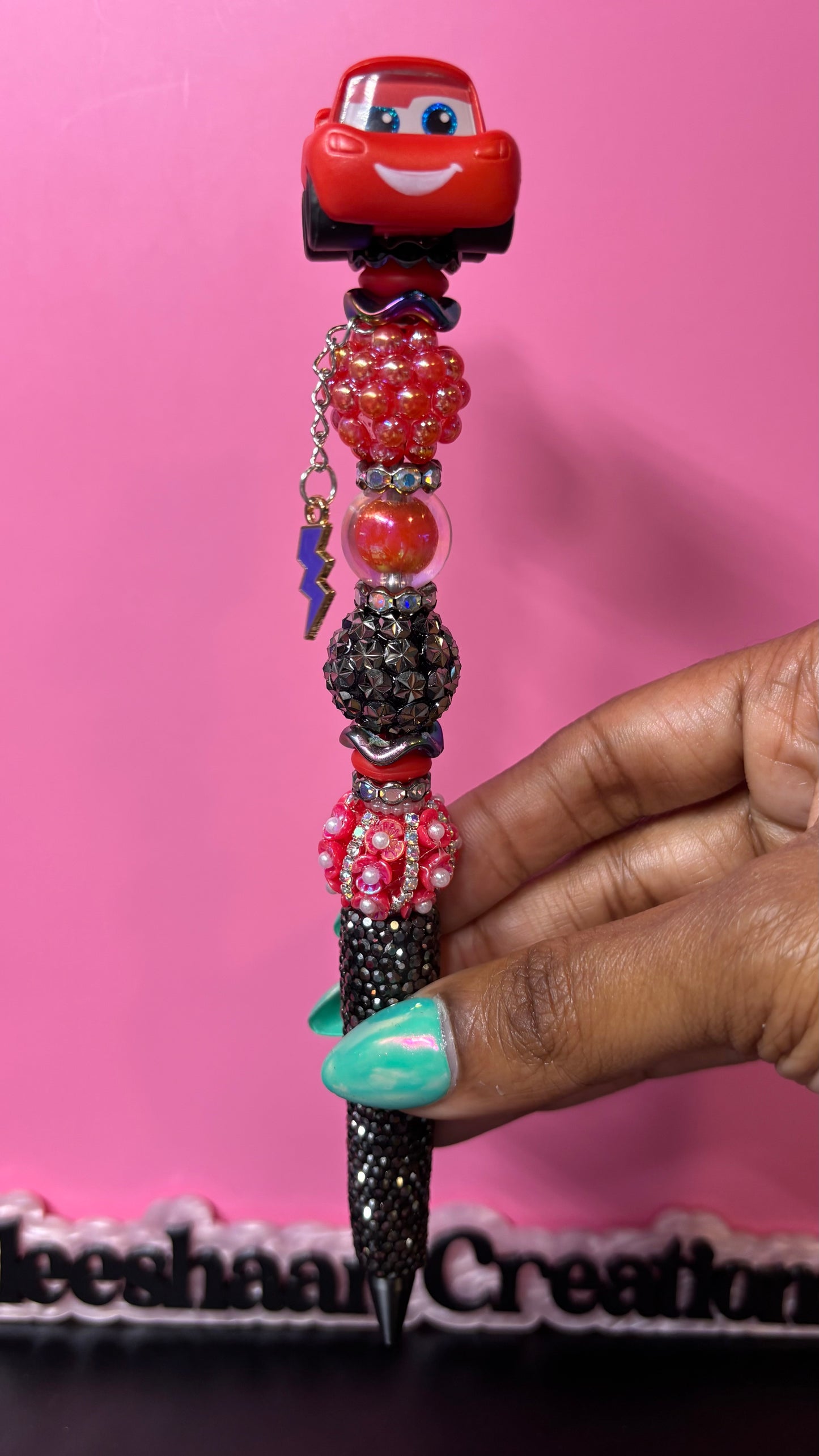 Red Race Car Inspired Beaded Rhinestone Pen