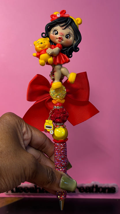 Honey Bear Clay Doll Beaded Rhinestone Pens