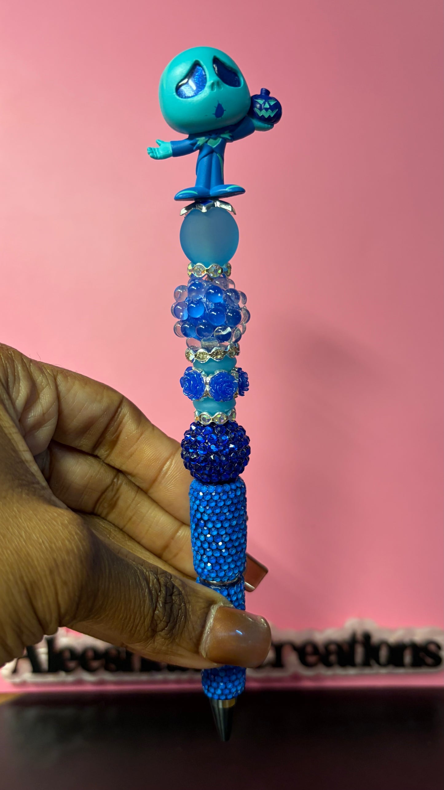 Blue Pumpkin Character Inspired Beaded Rhinestone Pen