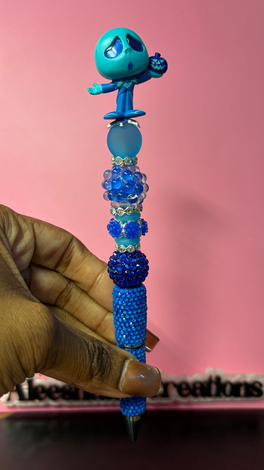 Blue Pumpkin Character Inspired Beaded Rhinestone Pen