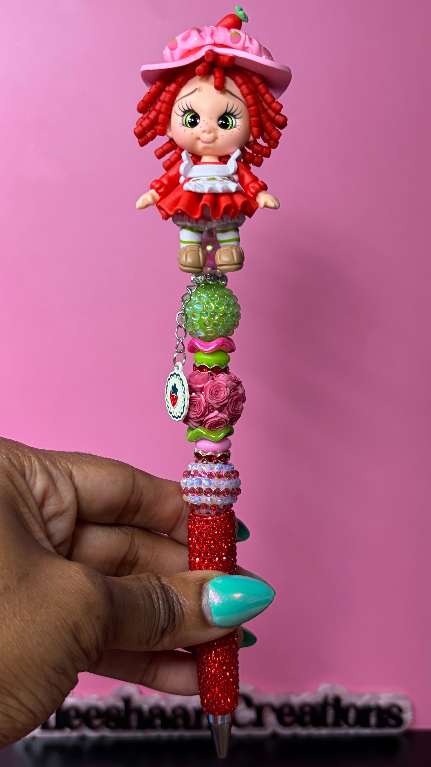 Strawberry Clay Doll Beaded Rhinestone Pen