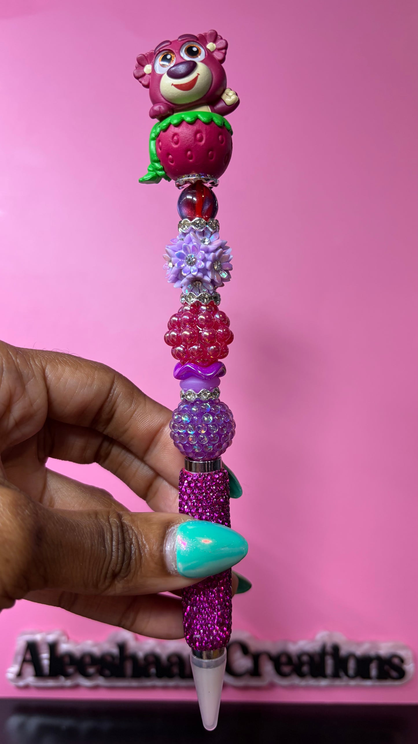 Strawberry Bear Inspired Beaded Rhinestone Wax Pen