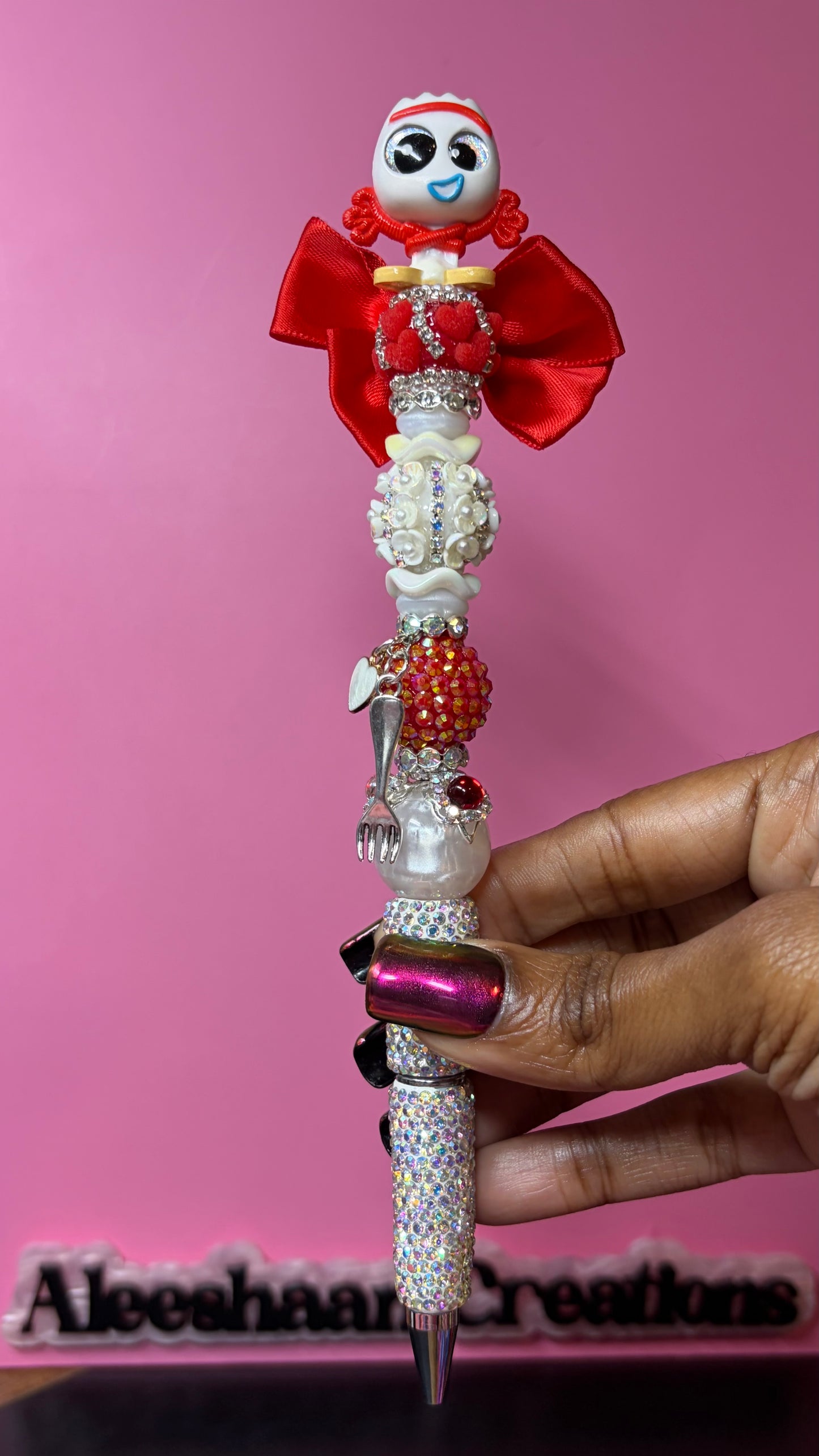 White Spork Character Inspired Beaded Rhinestone Pen