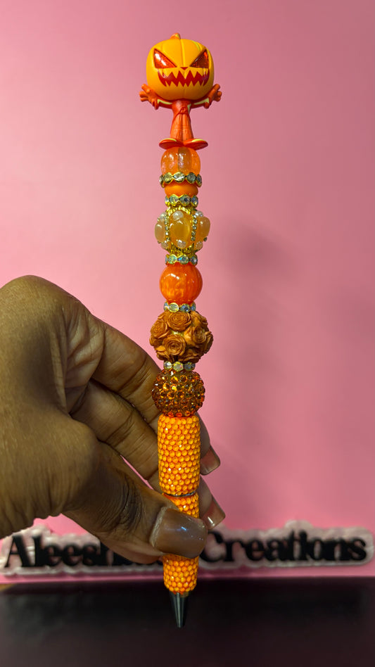 Spooky Pumpkin Inspired Beaded Rhinestone Pen
