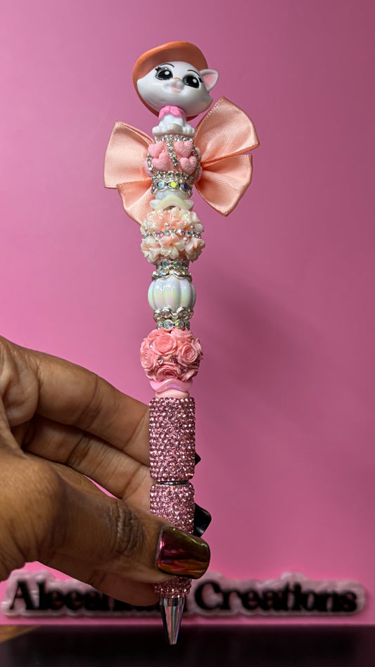 Pink Bow Cat Beaded Rhinestone Pen