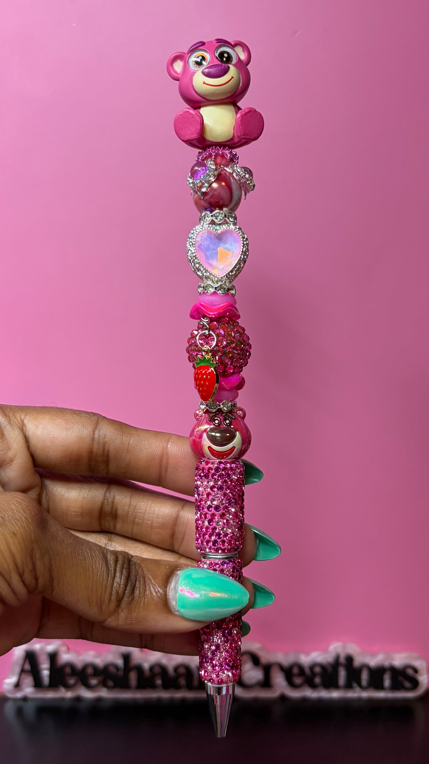 Strawberry Bear Inspired Beaded Rhinestone Pen