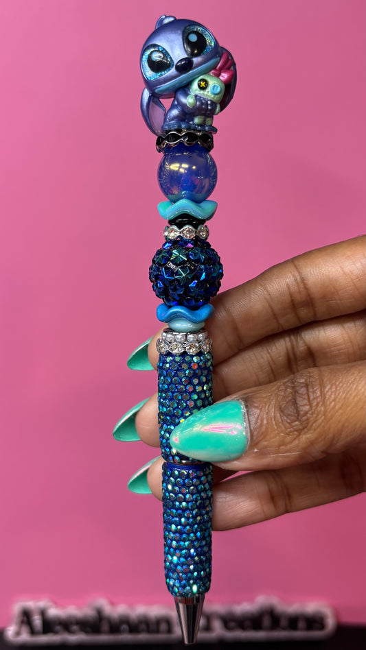 Blue Alien Beaded Rhinestone Pen