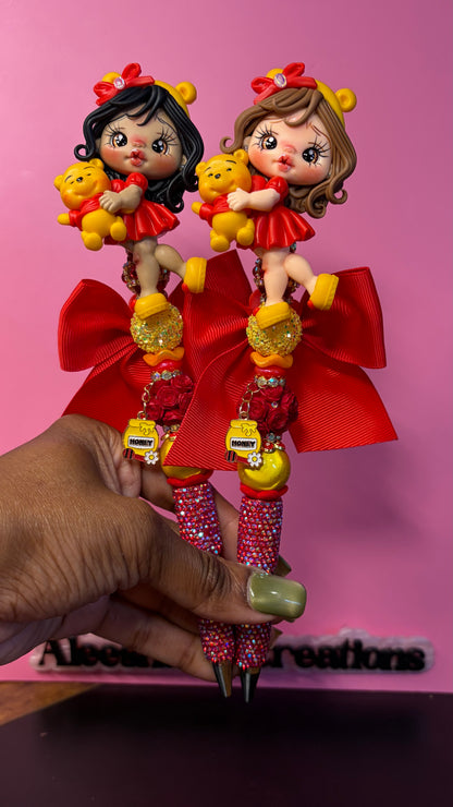 Honey Bear Clay Doll Beaded Rhinestone Pens
