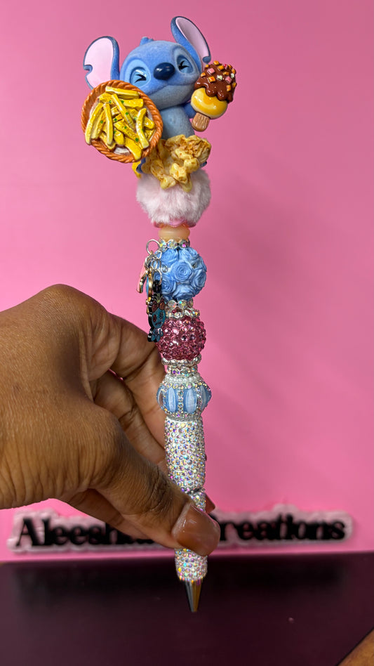 Snack Time Blue Alien Inspired Beaded Rhinestone Pen