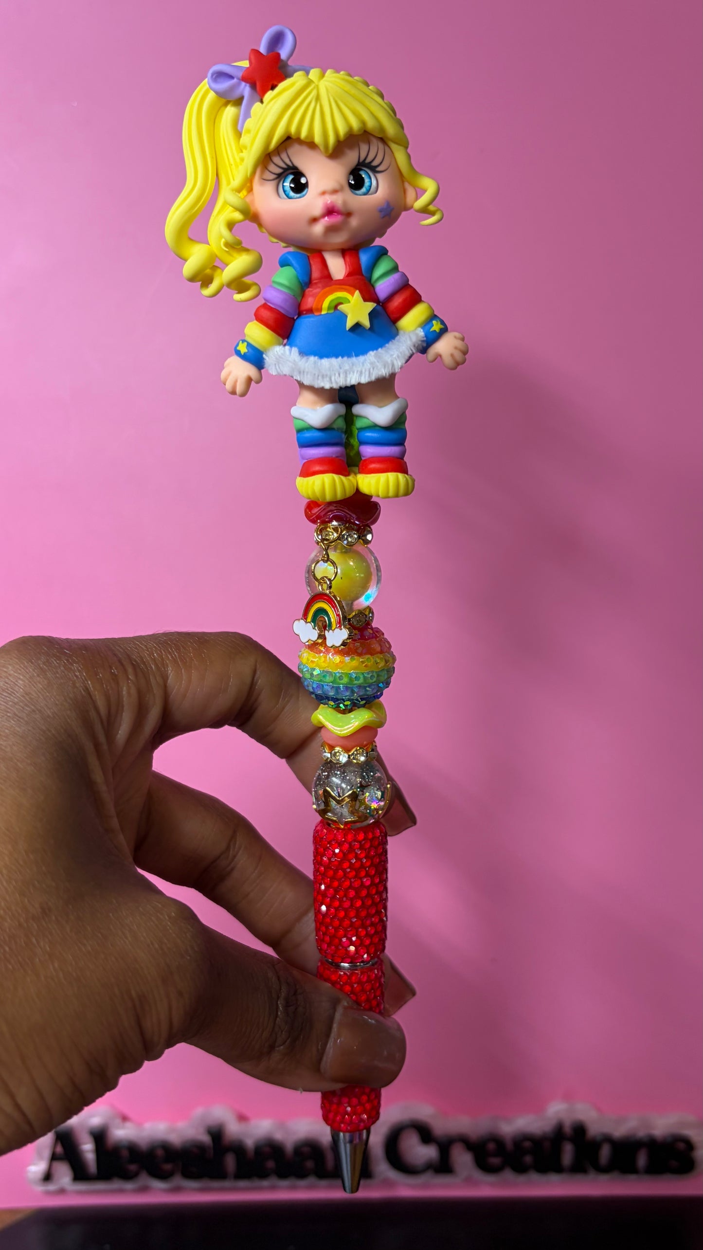 Rainbow Clay Doll Beaded Rhinestone Pen