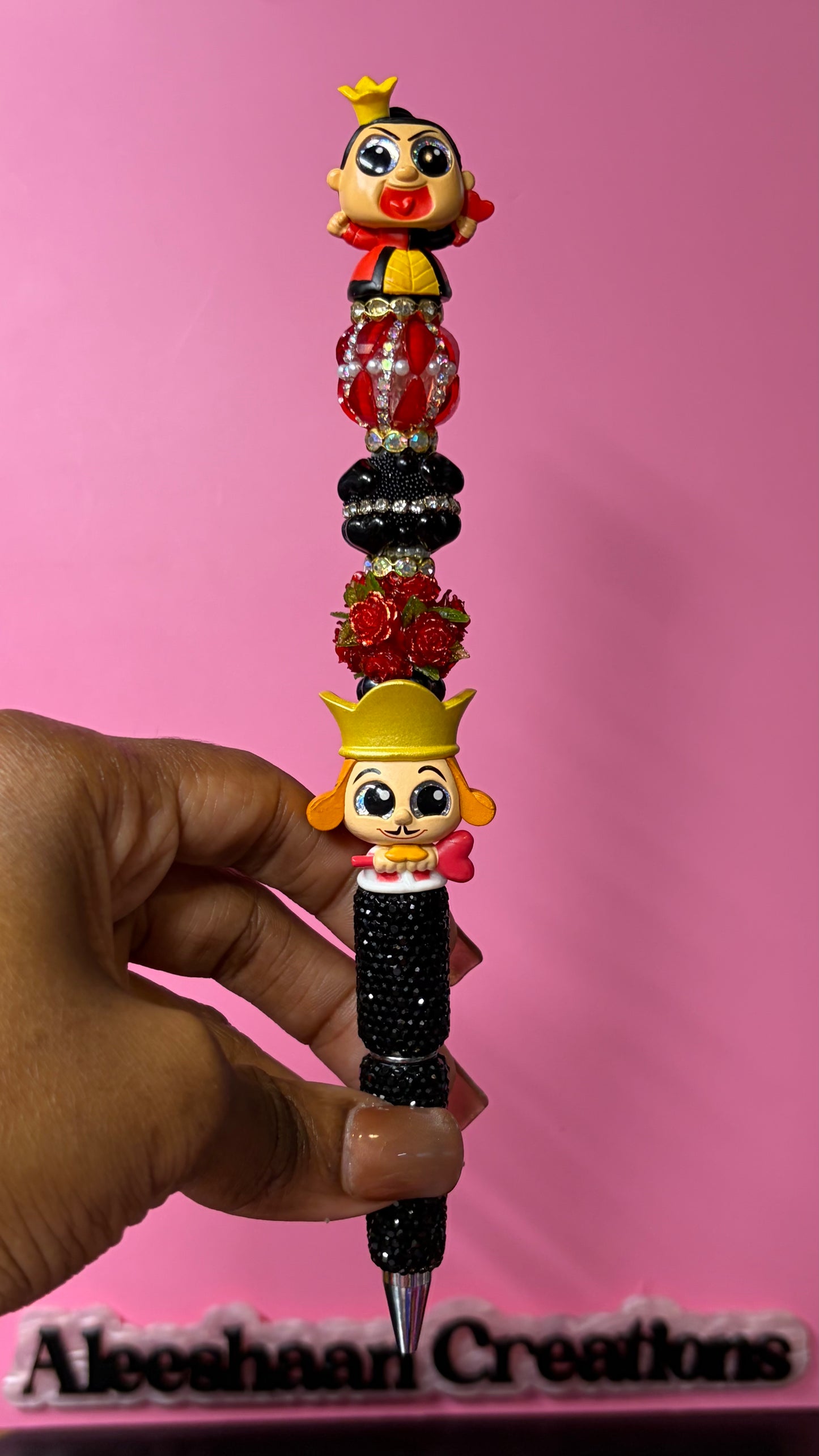 Red Queen Inspired Double Character Beaded Rhinestone Pen