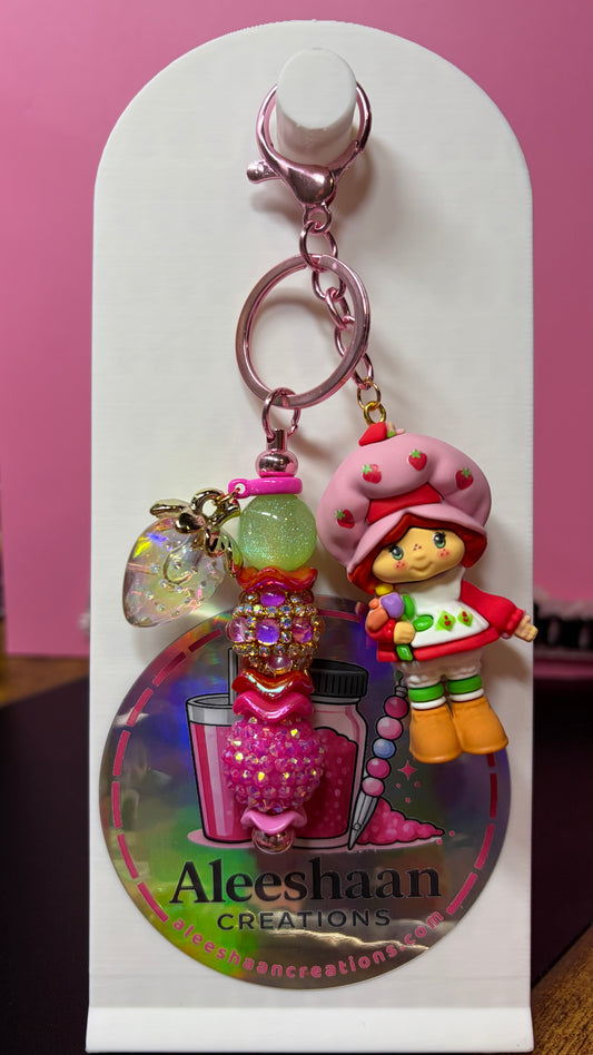 Strawberry Girl Beaded Keychain