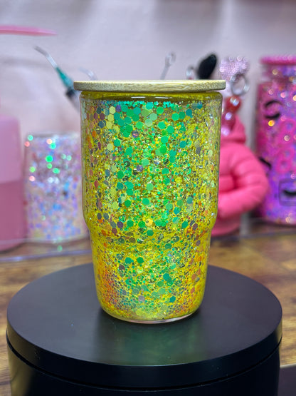 Glitter Filled Shot Glass with Bamboo Lid & Straw - 3 oz Premade (4 Colors Available)