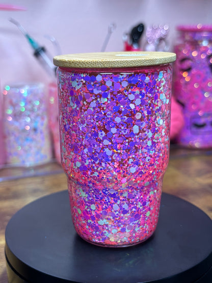 Glitter Filled Shot Glass with Bamboo Lid & Straw - 3 oz Premade (4 Colors Available)