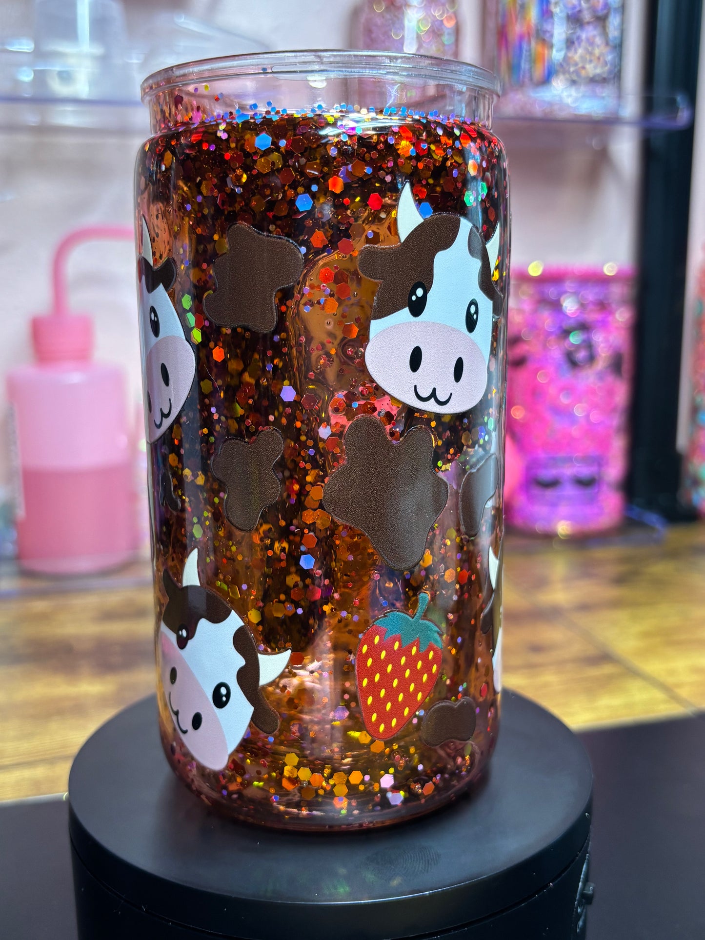 Chocolate Honey Drip Acrylic Snow Globe Cup - 16 oz Premade