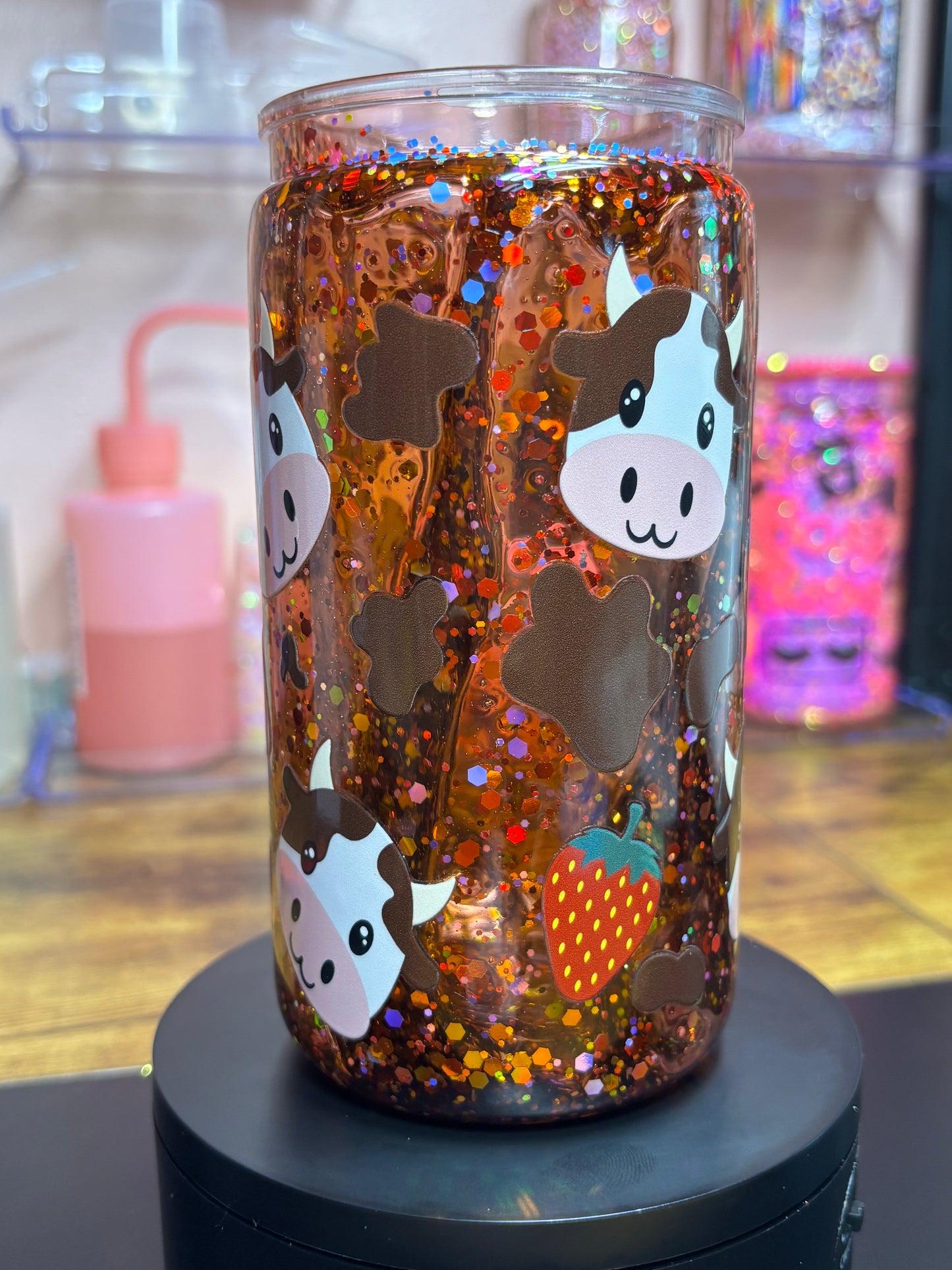 Chocolate Honey Drip Acrylic Snow Globe Cup - 16 oz Premade